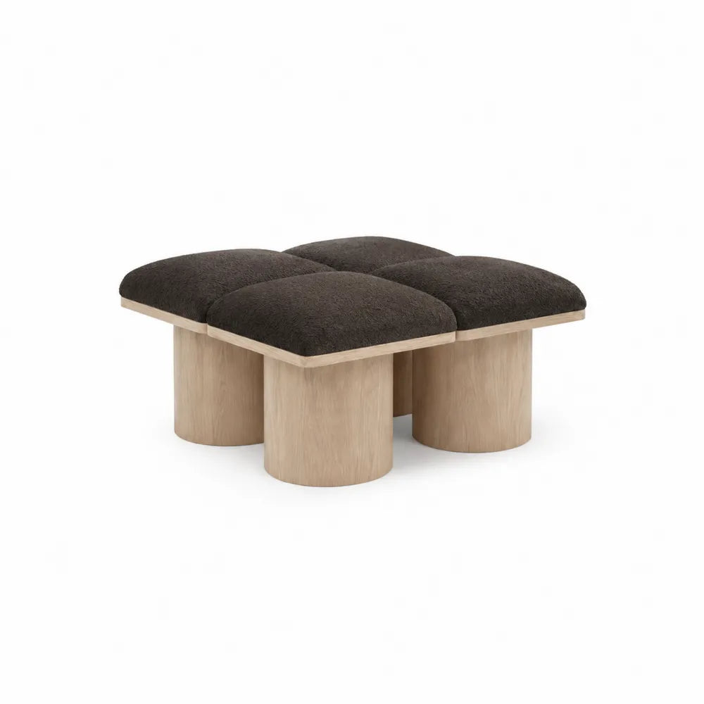 Quadratischer Hocker aus Fleece und Eichenholz 80x80x45cm