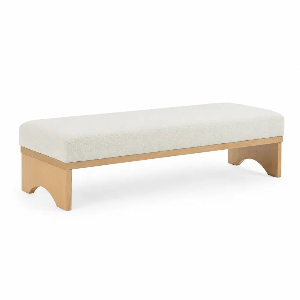 Bank mit Holzrahmen und Polyesterbezug Creme 160cm