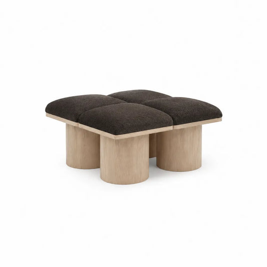 Quadratischer Hocker aus Fleece und Eichenholz 80x80x45cm