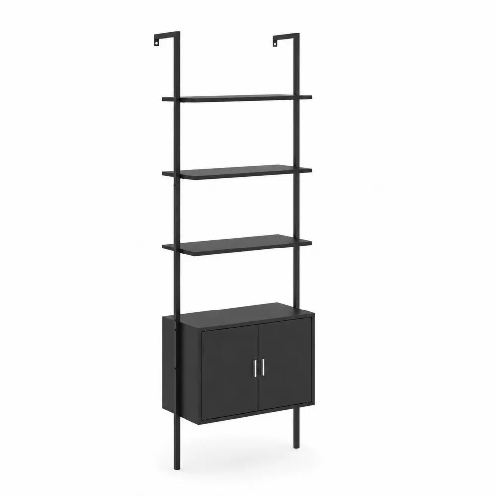 Schwarzes Metallregal mit Schrank 200x85x30 cm