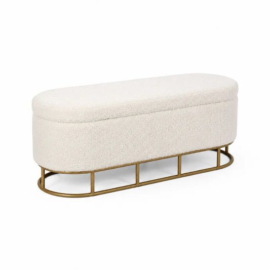 Sitzbank aus Bouclé-Stoff mit Stahlrahmen in Creme 130x45x50 cm