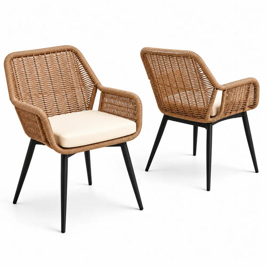 2er-Set Esszimmerstühle aus Polyrattan und Metall, Braun/Schwarz/Beige