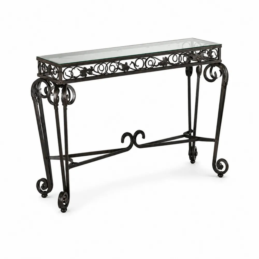 Metall-Konsolentisch mit Glasplatte, Schwarz, 120x75x35cm