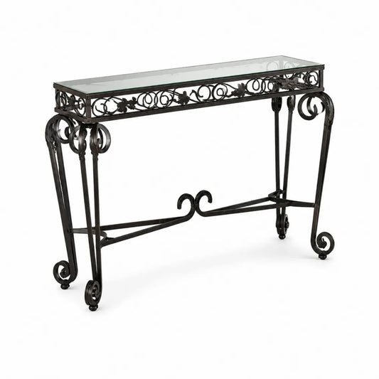 Metall-Konsolentisch mit Glasplatte, Schwarz, 120x75x35cm